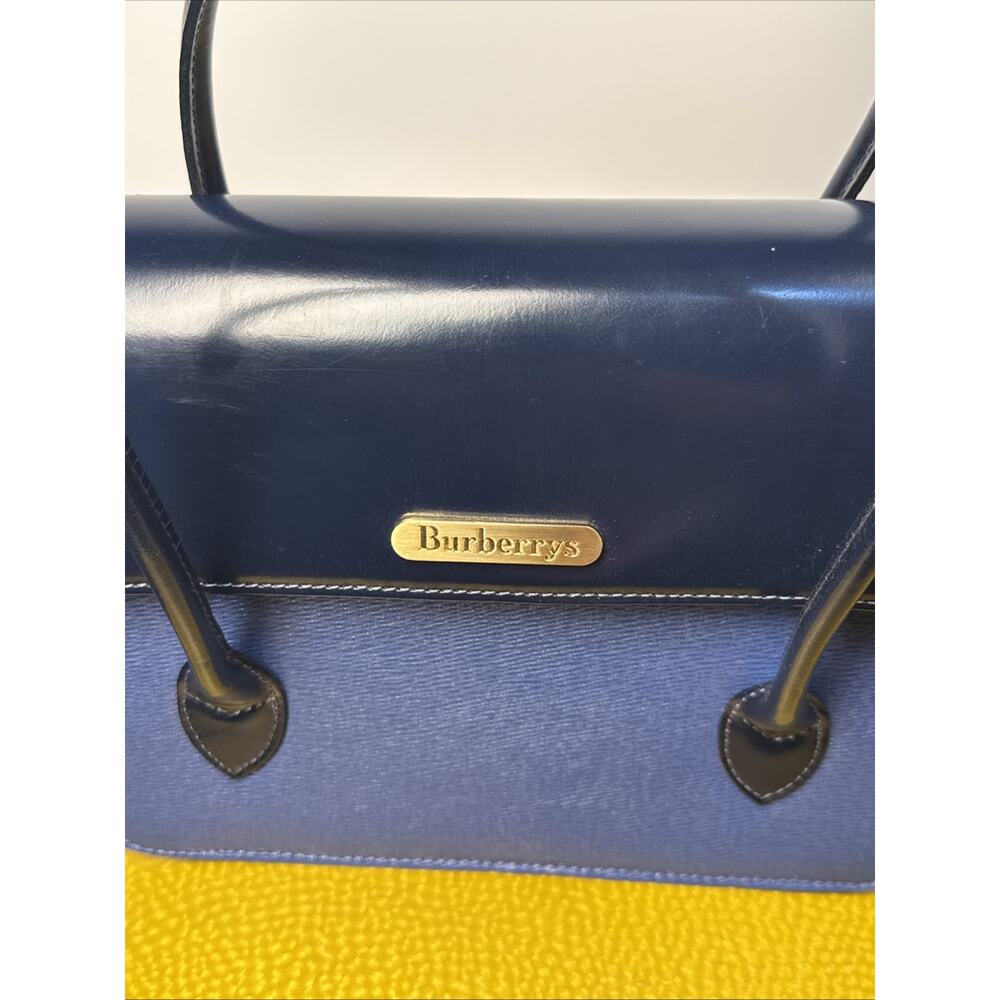 Burberry Hand Bag Leather Blue Navy Gold Auth - Picture 13 of 13